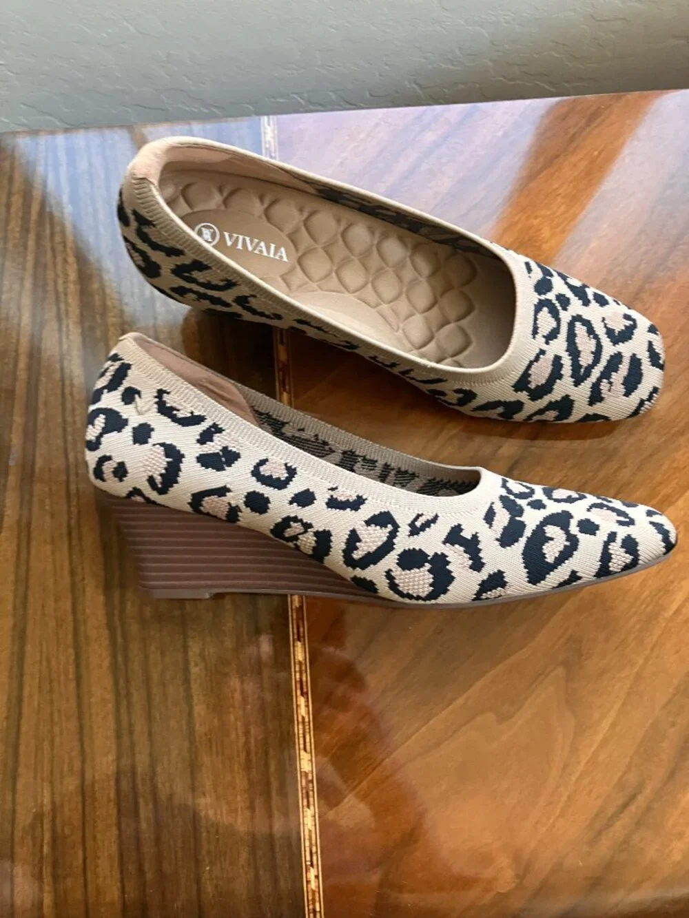 Vivaia Women's 8.5-9 US Margot Wedge, Leopard Print, Square Toe NWOT